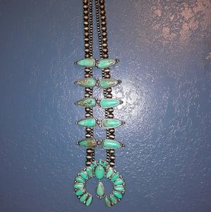 Faux turquoise squash blossom necklace